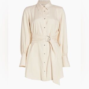Ramy Brook Nellie Metallic Pinstripe Belted Shirt Dress – Cream– Size XXL